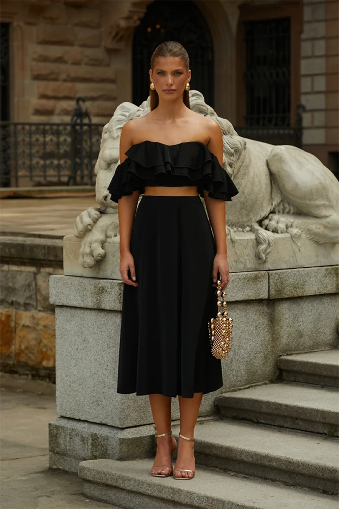 Sheila - Women's Black corset Set with Midi Skirt 'Ivresse'