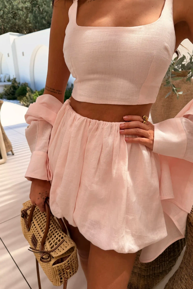 Sheila – Women's Pink Linen Bubble Skirt 'Luanna'