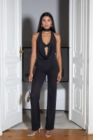 Sheila - Women's black jumpsuit with long openwork trousers maxi 'Rosalie'