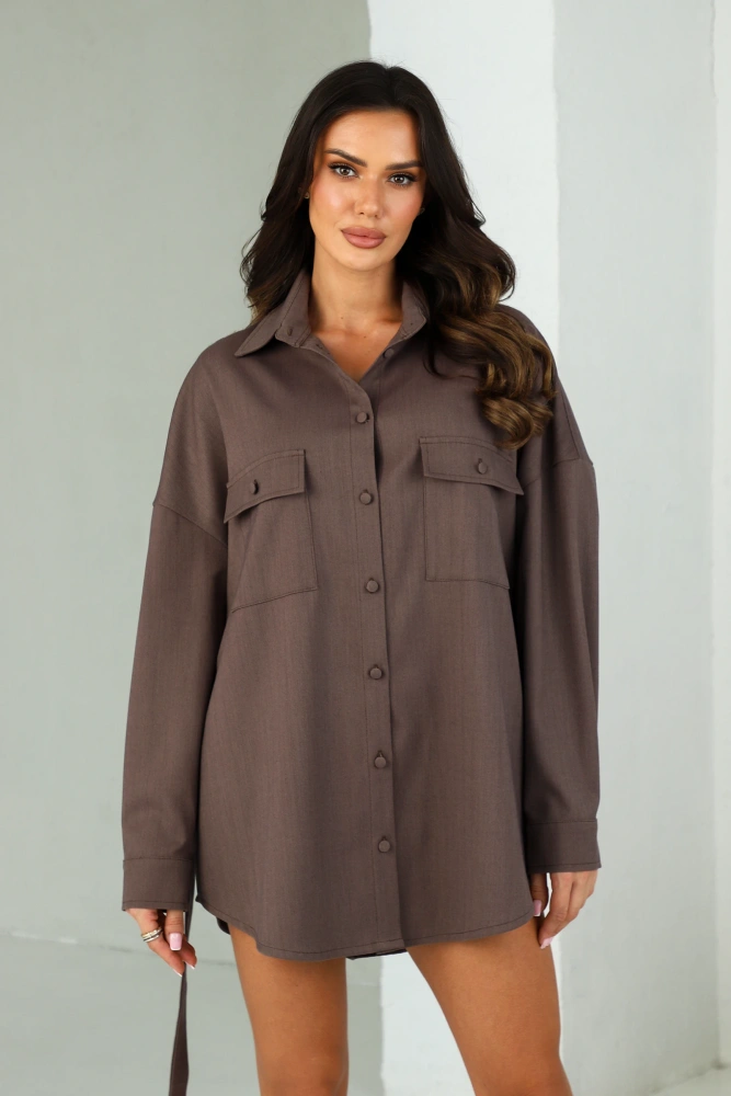 Sheila - Women's Brown Shirt with Herringbone Belt 'Chesta'